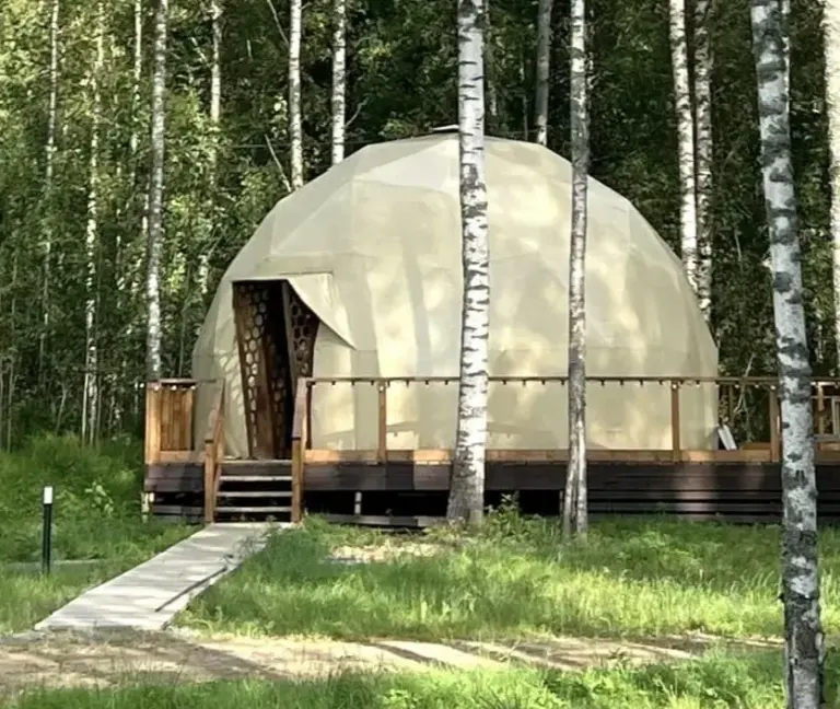 Купол-сфера 42 м² с панорамными окнами в лесу до 4 гостей, Глэмпинг, Ленинградская область, Выборгский район