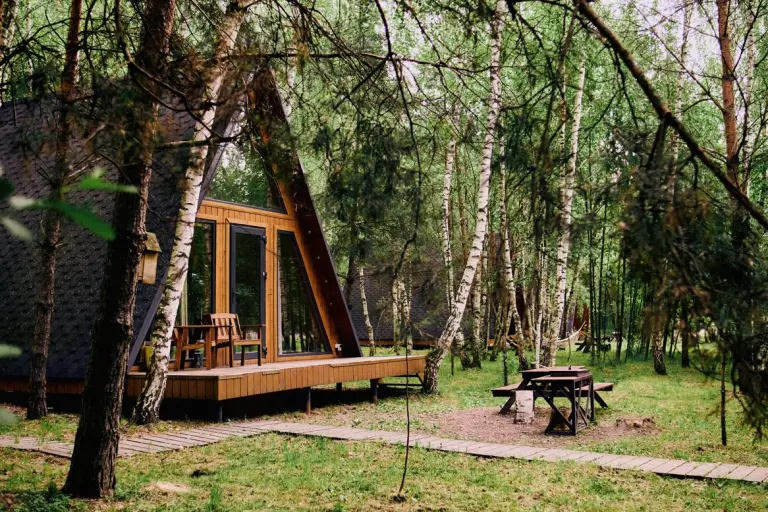 Маленький A-frame дом 36 м² с подвесным креслом, шесть одинаковых, до 4 гостей, Шале, Подмосковье, Орехово-Зуевский